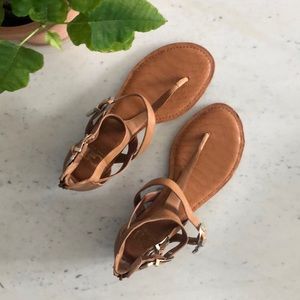 Gianni Bini Strappy Cognac Leather Thong Sandals